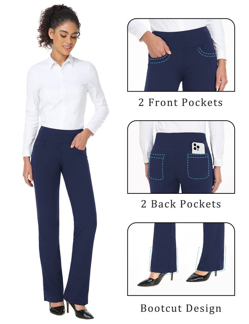 Safort 28" 30" 32" 34" Inseam Regular Tall Bootcut Yoga Pants, 4 Pockets, UPF50+, Blue, L - Image 3